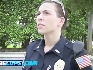 buxomy dark-haired cops sate a dark-hued dude